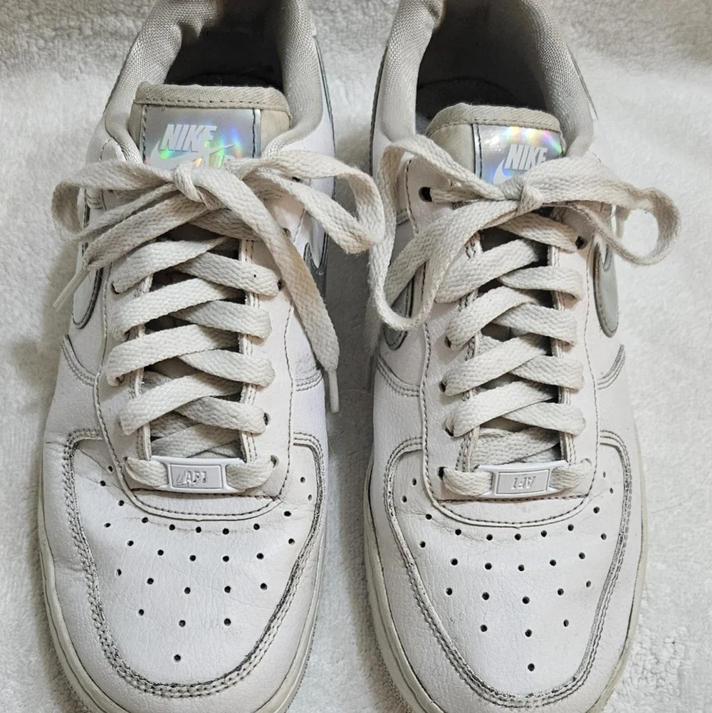 Nike Air Force 1s White W/ Silver Swoosh Women’s Size 6.5 CW5596-100